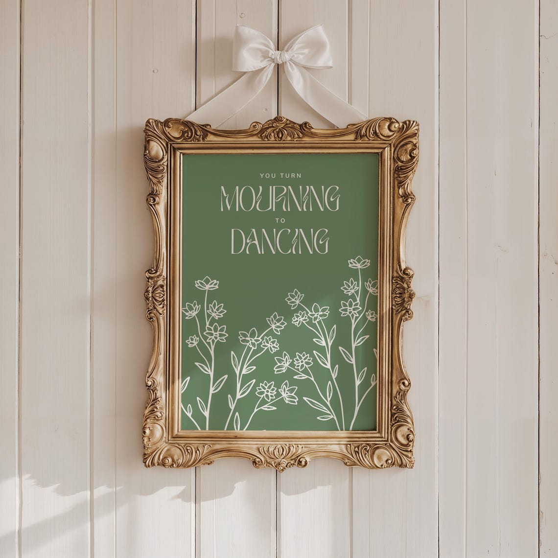 You Turn Mourning To Dancing Green Botanical Line Art Poster - Image 4