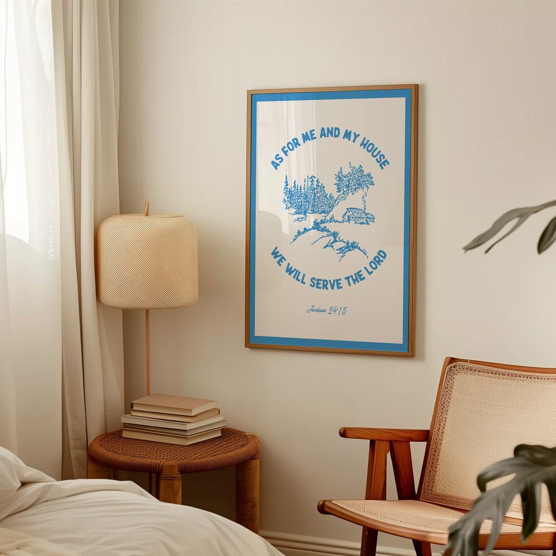 Joshua 24 15 We Will Serve The Lord Light Blue Cabin Bible Verse Wall Art - Image 4