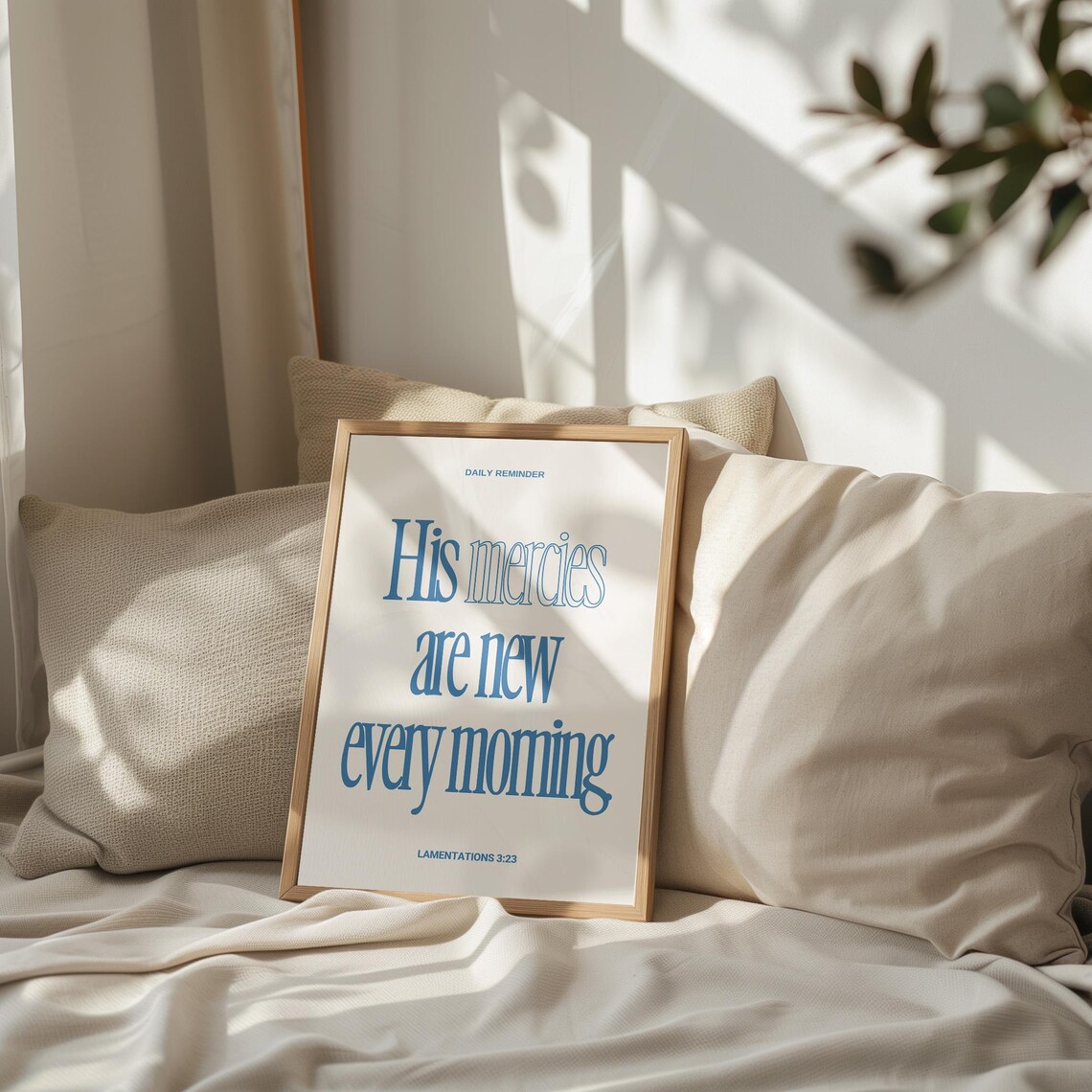 Daily Reminder His Mercies Are New Every Morning Blue Typography Poster - Image 2