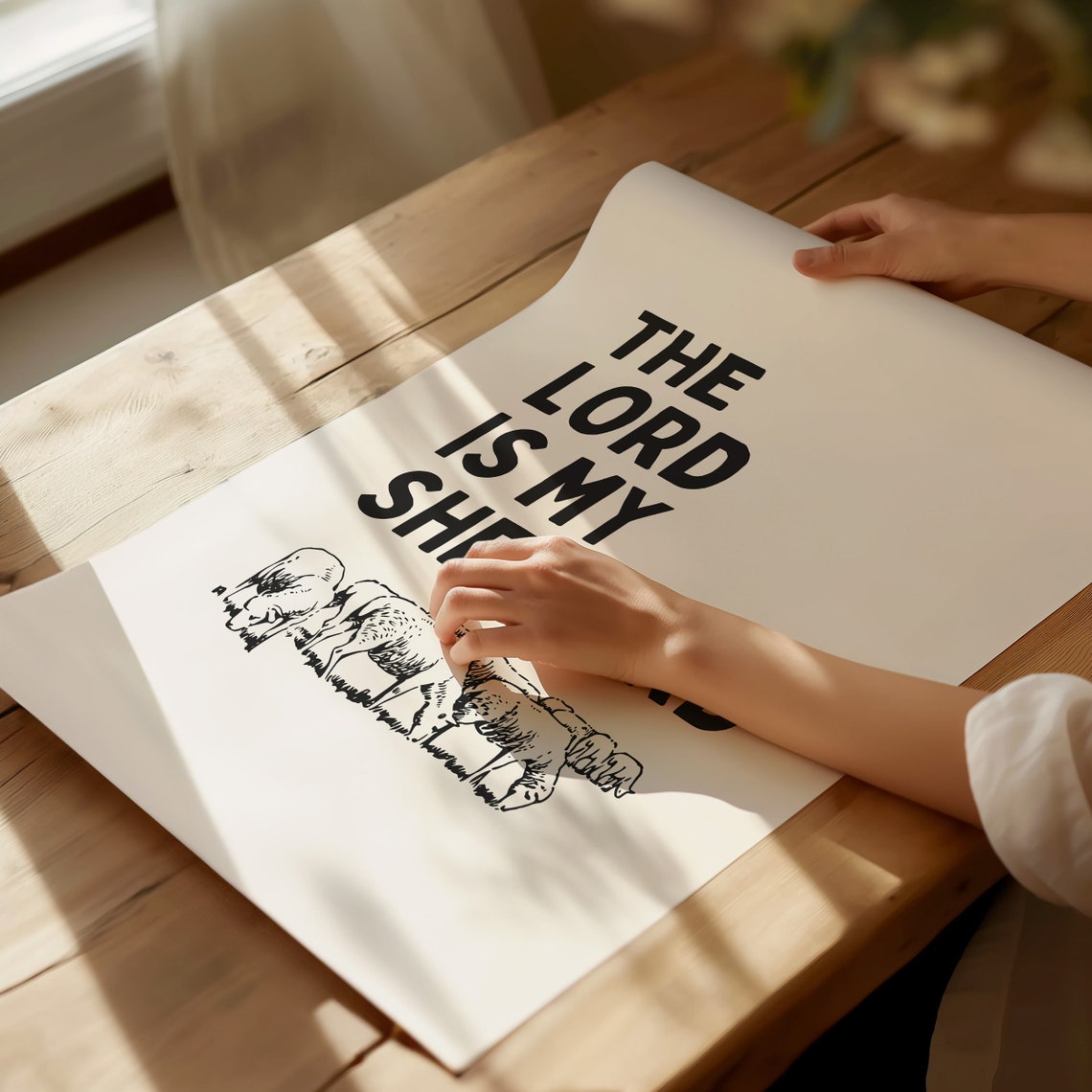The Lord Is My Shepherd Black Bold Quote Sheep Sketch Christian Print - Image 4