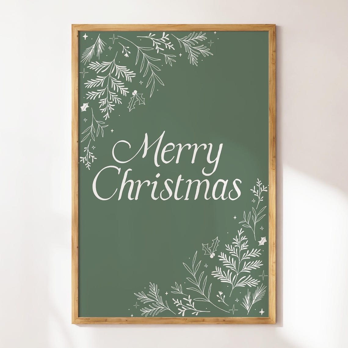 Merry Christmas Botanical Script Elegant Deep Green Holiday Poster - Image 4