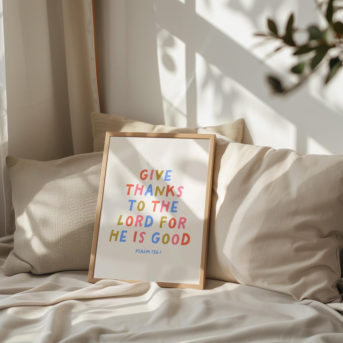 Psalm 136:1 Give Thanks Colorful Playful Lettered Kids Room Poster - Image 3
