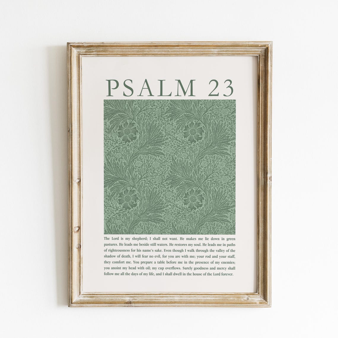 Psalm 23 The Lord Is My Shepherd Vintage Green Floral Poster