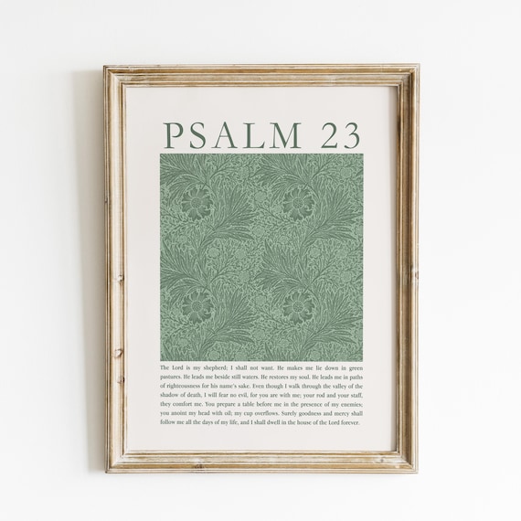 Psalm 23 The Lord Is My Shepherd Vintage Green Floral Poster