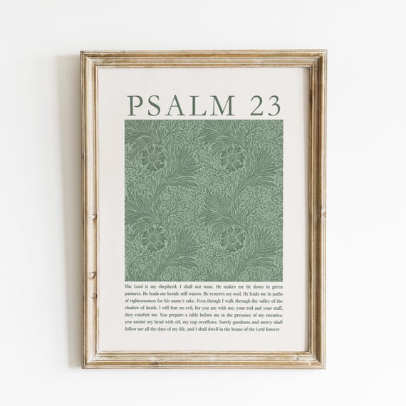 Psalm 23 William Morris Christian Wall Art Bible Verse Trendy Apartment Decor Sage Green Wall Art Church Office Print For Nursery Wall Art