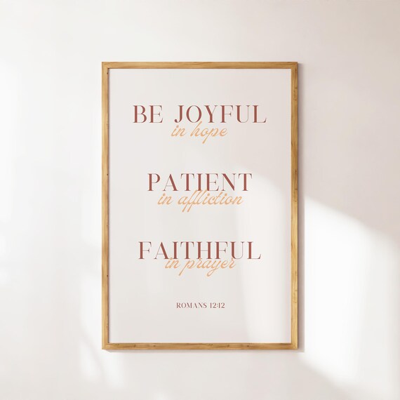 Romans 12 12 Be Joyful In Hope Burgundy Serif Scripture Verse Poster