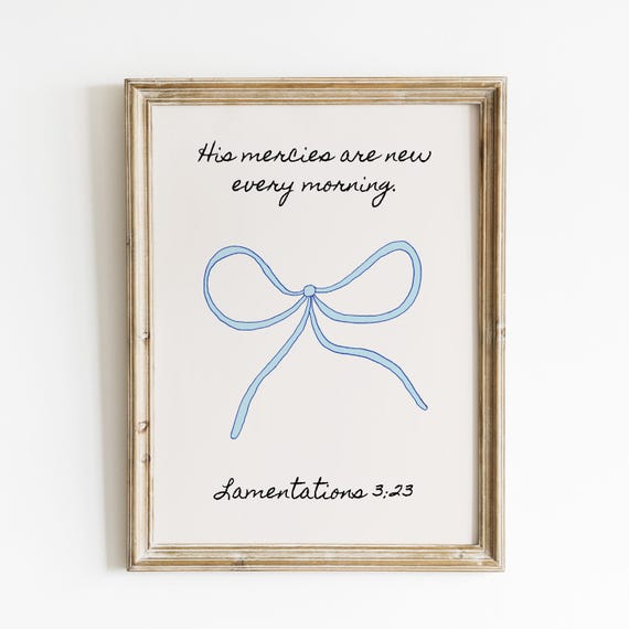 Lamentations 323 Bow Christian Wall Art Bible Verse Coquette Decor Aesthetic Quote Art Wall Art