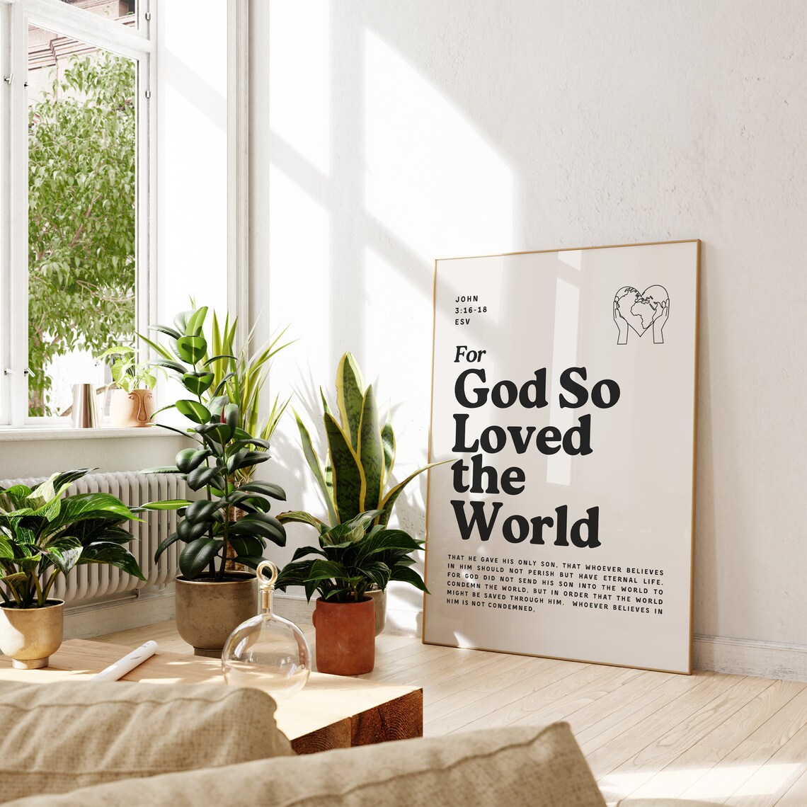 For God So Loved the World John 3 16 18 Black Retro Bible Verse Faith Wall Poster - Image 3
