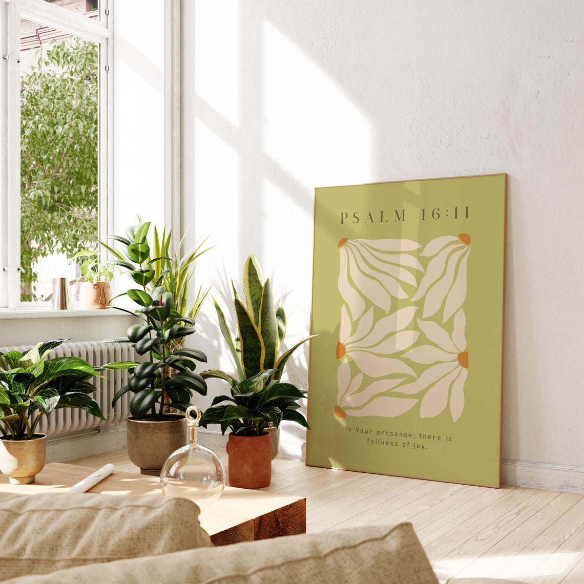 Psalm 16:11 Sage Green Floral Print Fullness Of Joy Scripture Art - Image 4