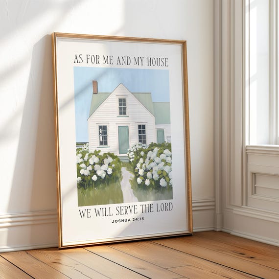 Joshua 2415 Coastal Granddaughter Print Sage Green Wall Art Christian Wall Art Bible Verse Art Dorm Room Poster Wall Art