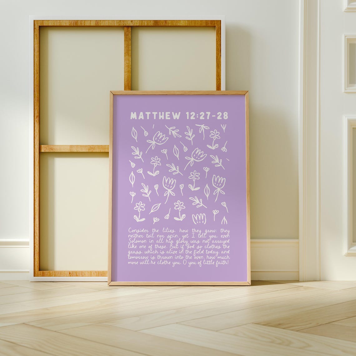 Matthew 12:27-28 Consider The Lilies Purple Floral Scripture Poster - Image 3