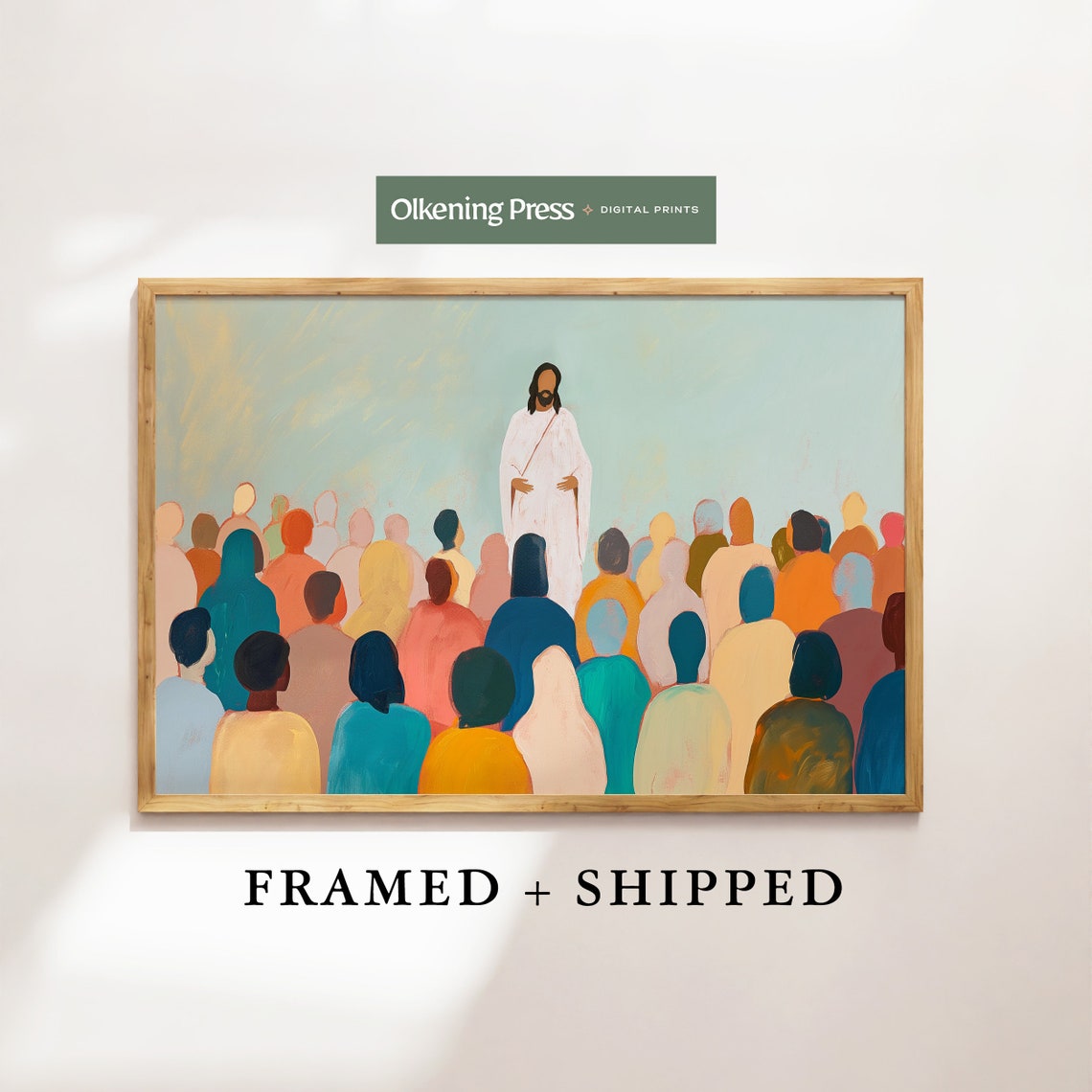 Jesus Preaching To Crowd Colorful Modern Faceless Figure Bible Poster
