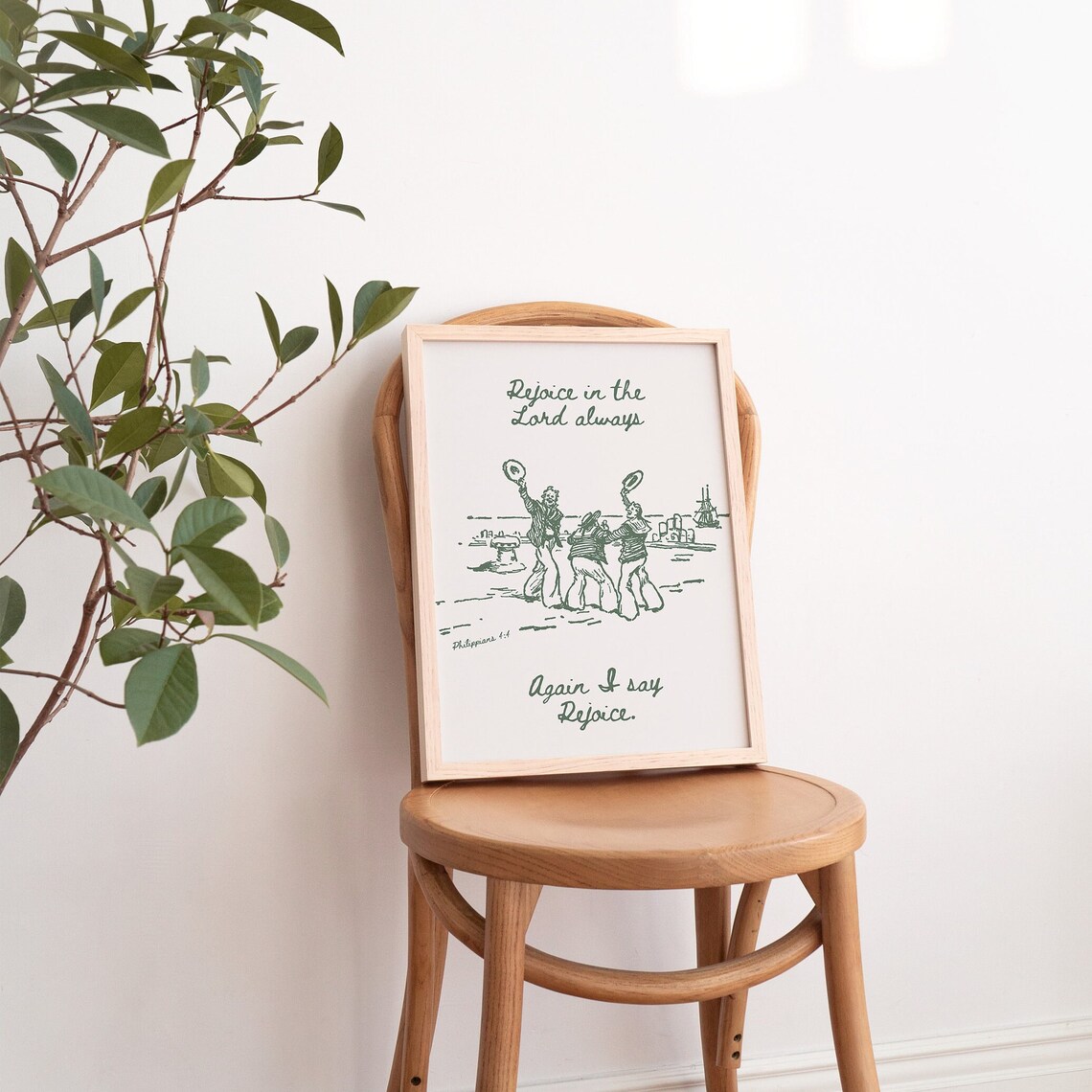 Philippians 4:4 Rejoice Always Green Ink Sailor Dock Vintage Sketch Poster - Image 3