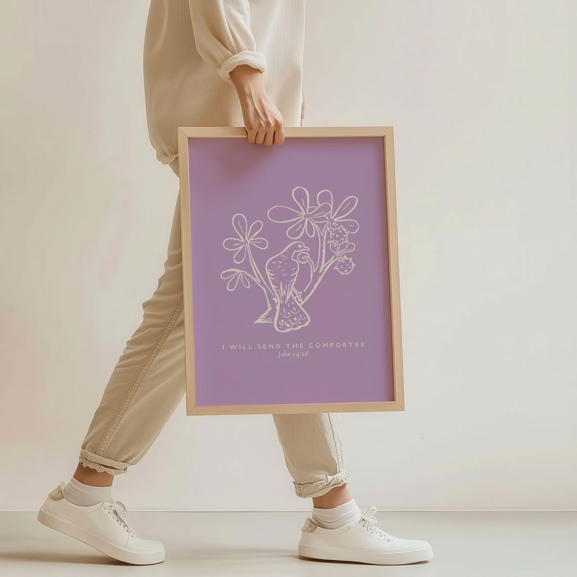 I Will Send the Comforter John 14:16 Purple Dove Line Art Poster - Image 3