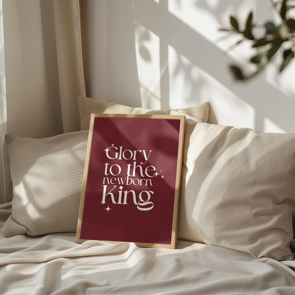 Glory to the Newborn King Maroon Christmas Carol Quote Poster - Image 3