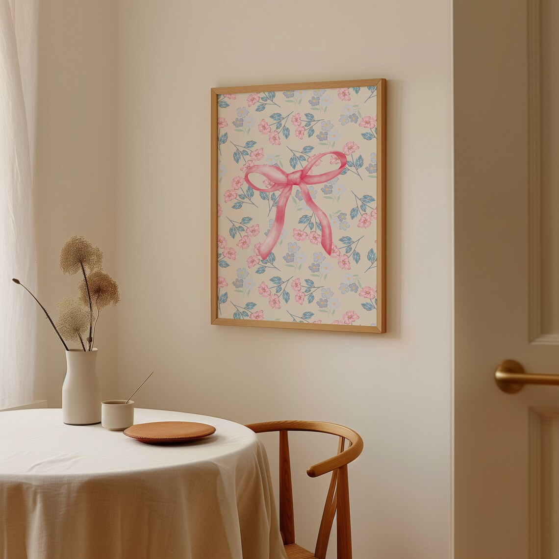 Coquette Pink Bow Flower Art Print, Preppy Decor - Image 3
