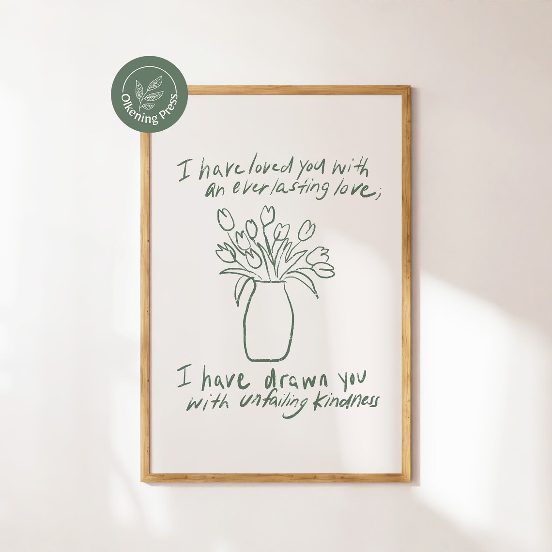 I Have Loved You Everlasting Love Sage Green Christian Floral Poster - Image 2