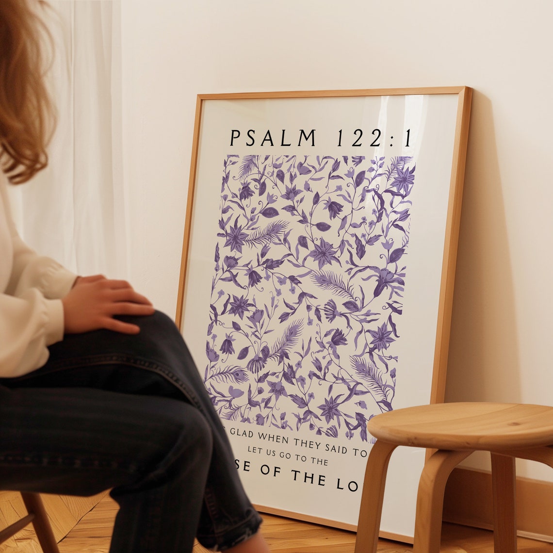 Psalm 122 Print Christian Wall Art William Morris Pattern Bible Verse Wall Art Purple Home Decor Trendy Apartment Decor Art - Image 4