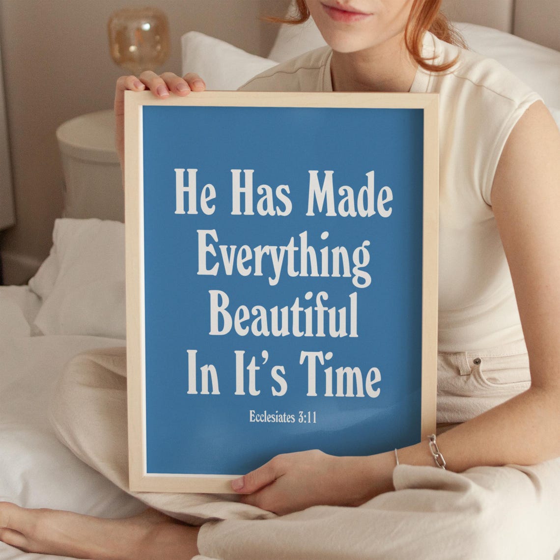 He Makes Everything Beautiful Blue Scripture Typography Faith Poster - Image 3