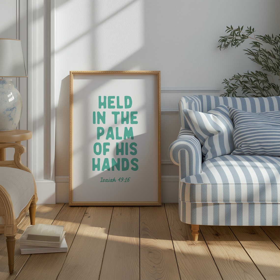 Held In The Palm Of His Hands Isaiah 4916 Green Scripture Poster - Image 3