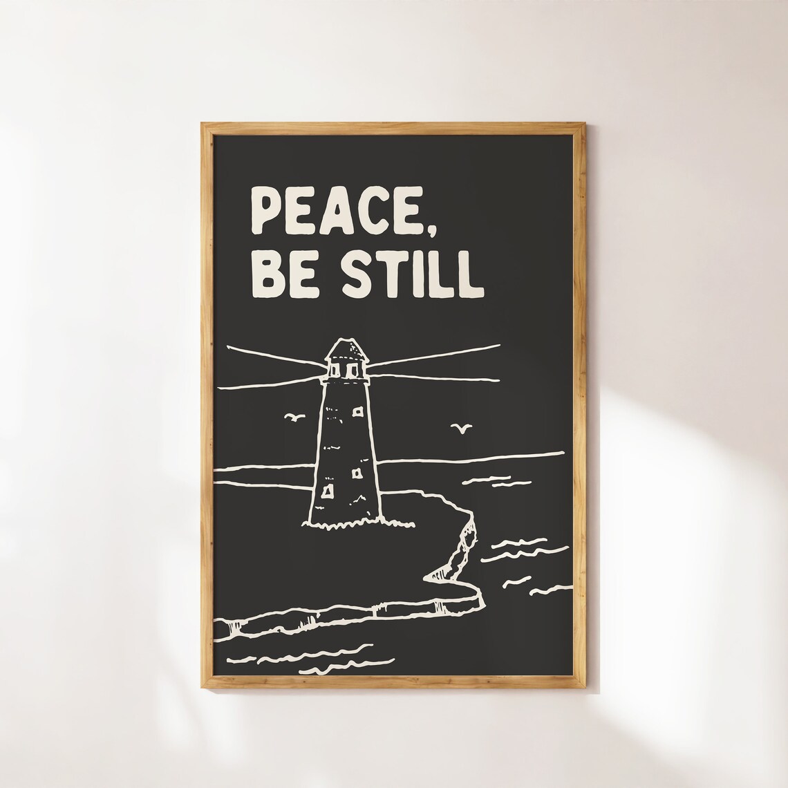 Peace Be Still Lighthouse Line Drawing Black Minimalist Christian Wall Art - Image 4