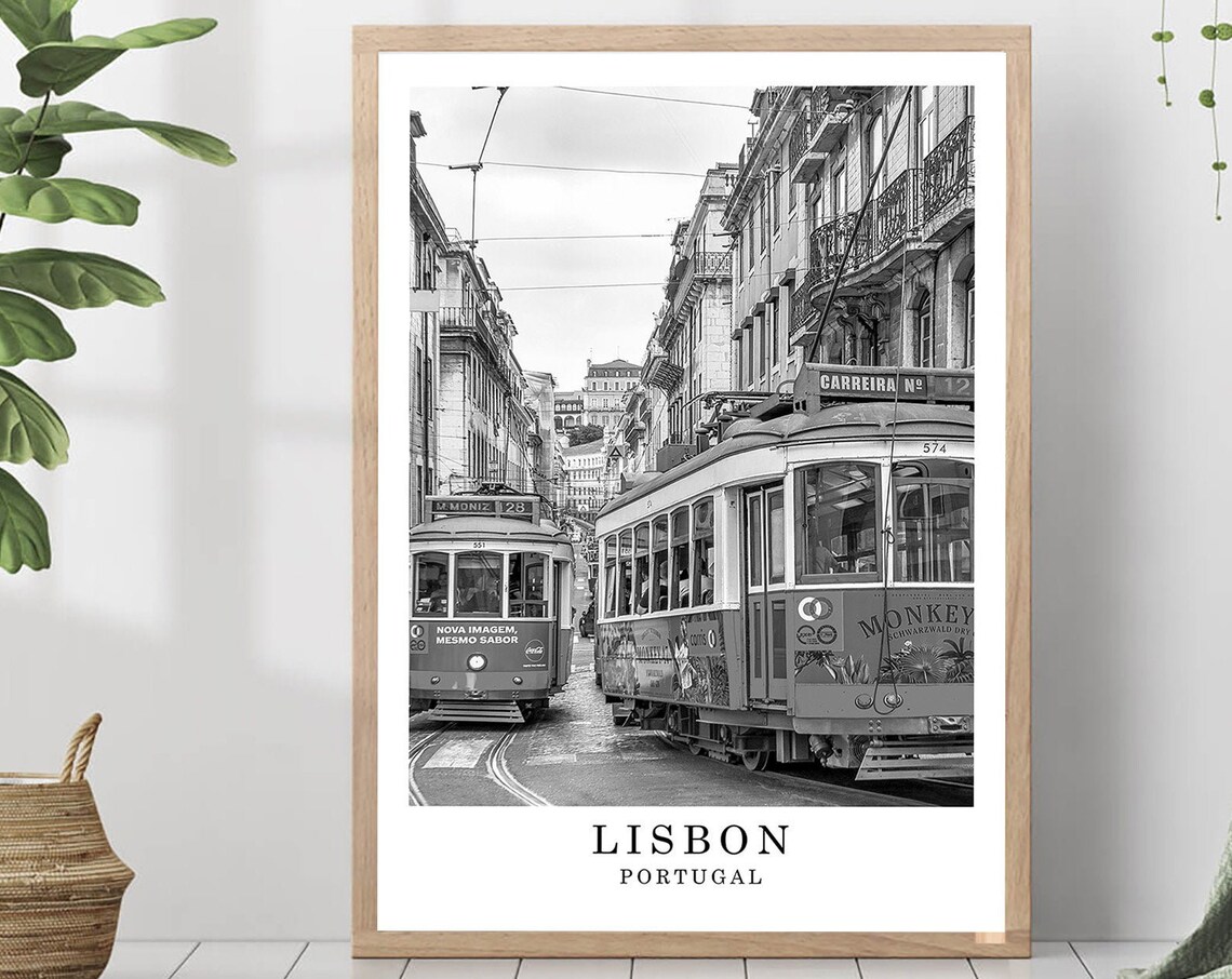 Lisbon Portugal Vintage Tram 28 Street Black And White Photo Poster