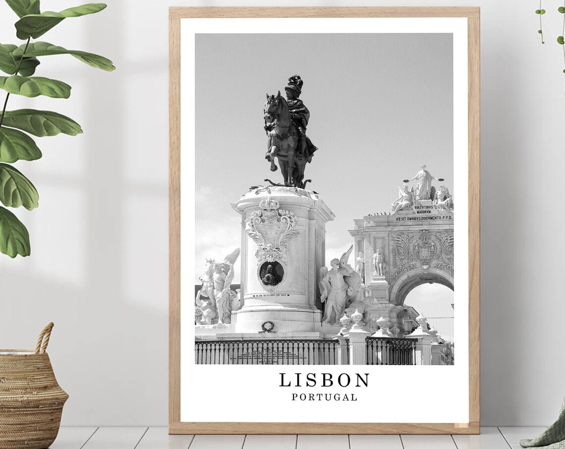 Lisbon King Jose I Square Black And White Minimalist Travel Poster