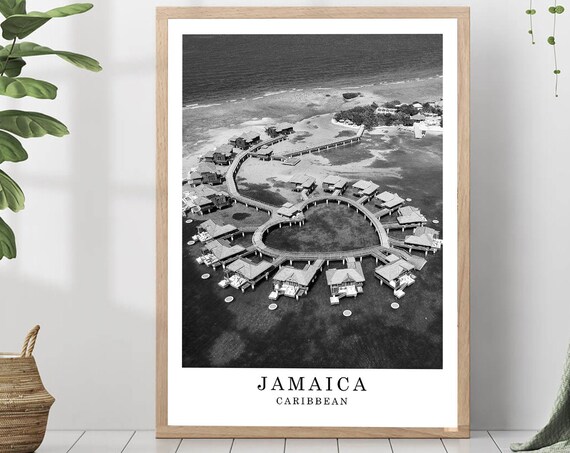 Jamaica Travel Print Black White Photo Wall Art City Landmark Dcor Gift Poster
