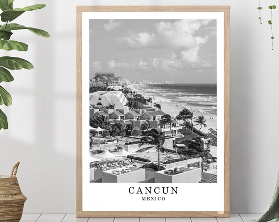 Cancun Travel Print Black And White Photo City Landmark Poster Wall Art Decor Gift
