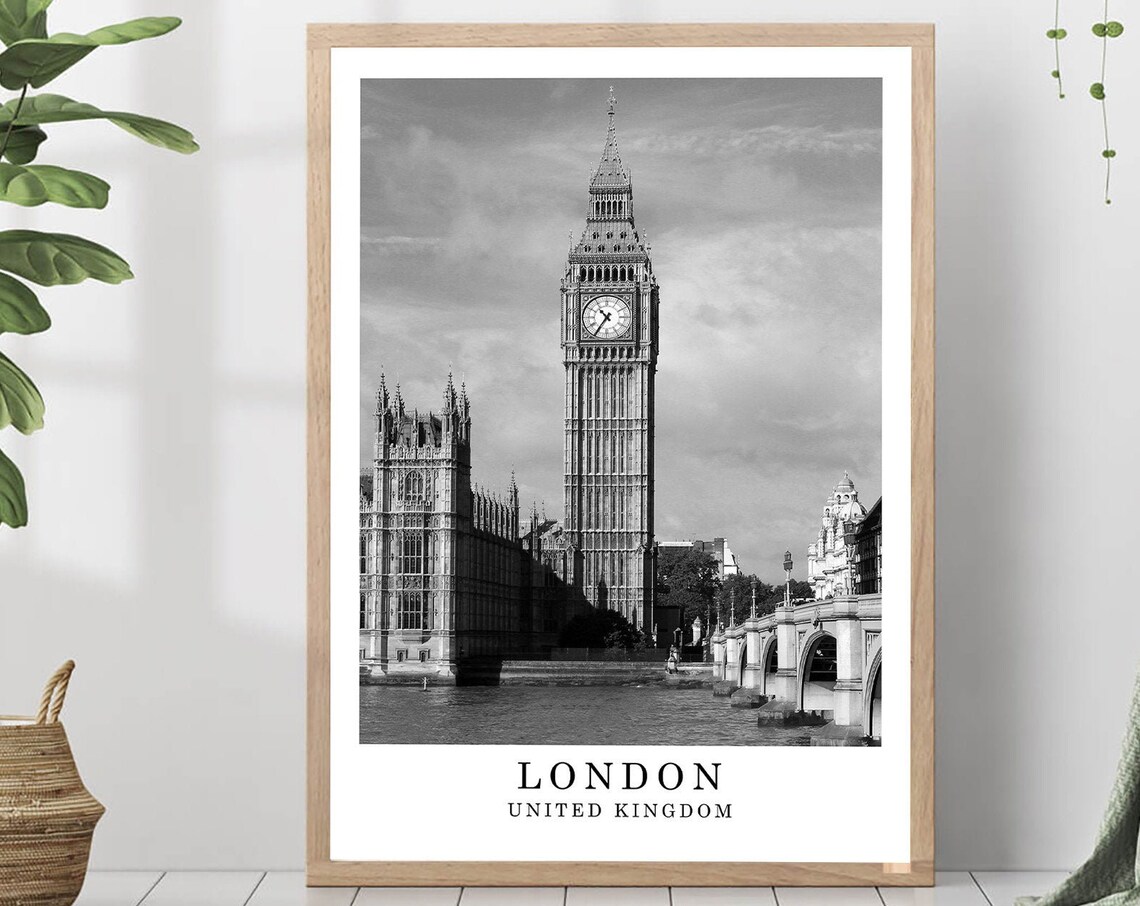 London United Kingdom Travel Poster, Minimalist Landmark