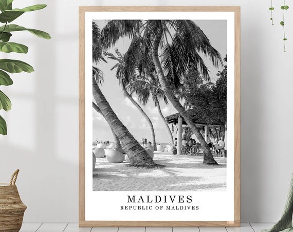 Maldives Travel Print Black And White Photo Wall Art Landmark Dcor Gift Poster