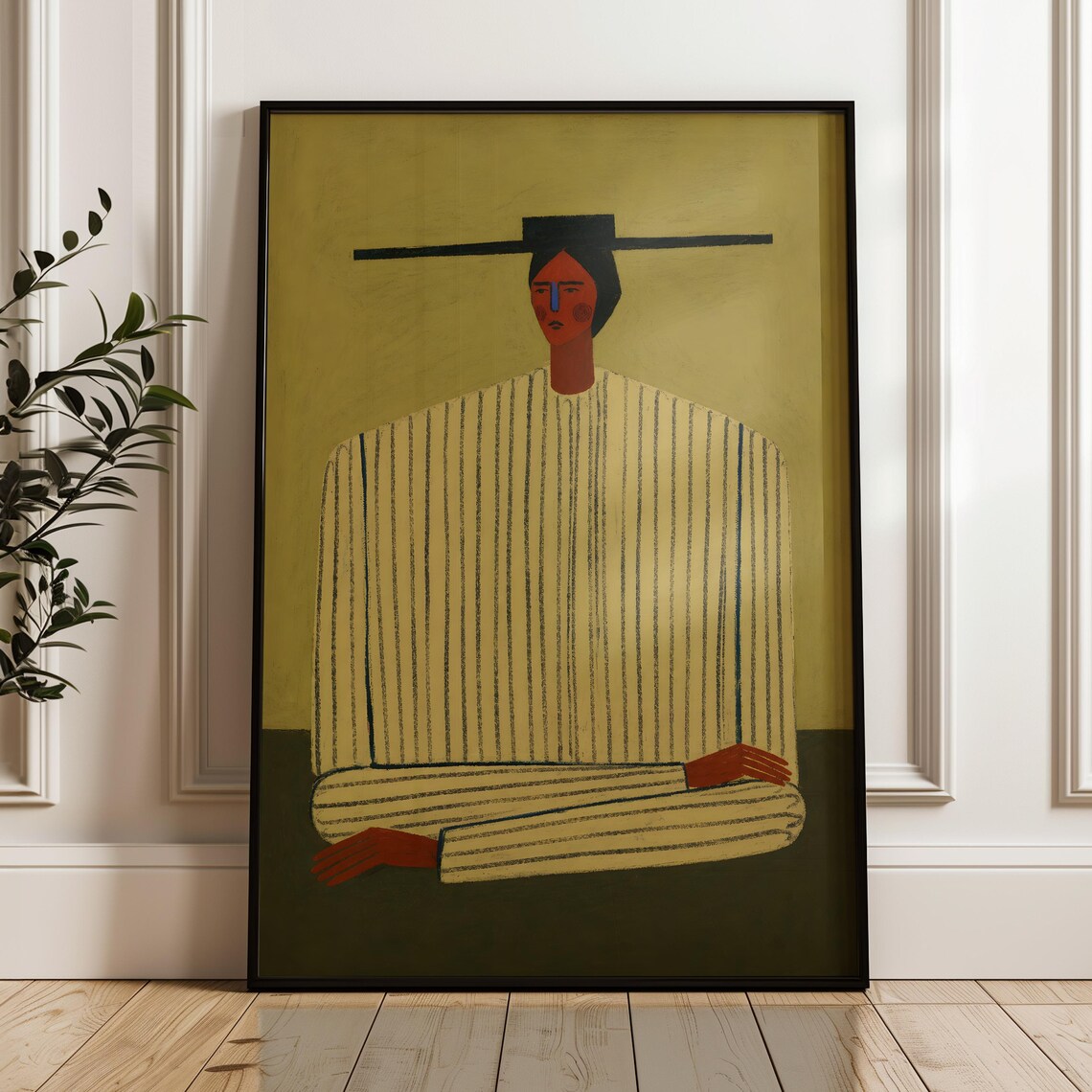 Minimalist Woman Wide Hat Abstract Figurative Boho Art Poster