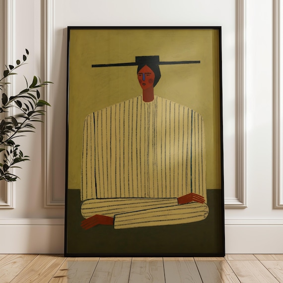 Minimalist Woman Wide Hat Abstract Figurative Boho Art Poster