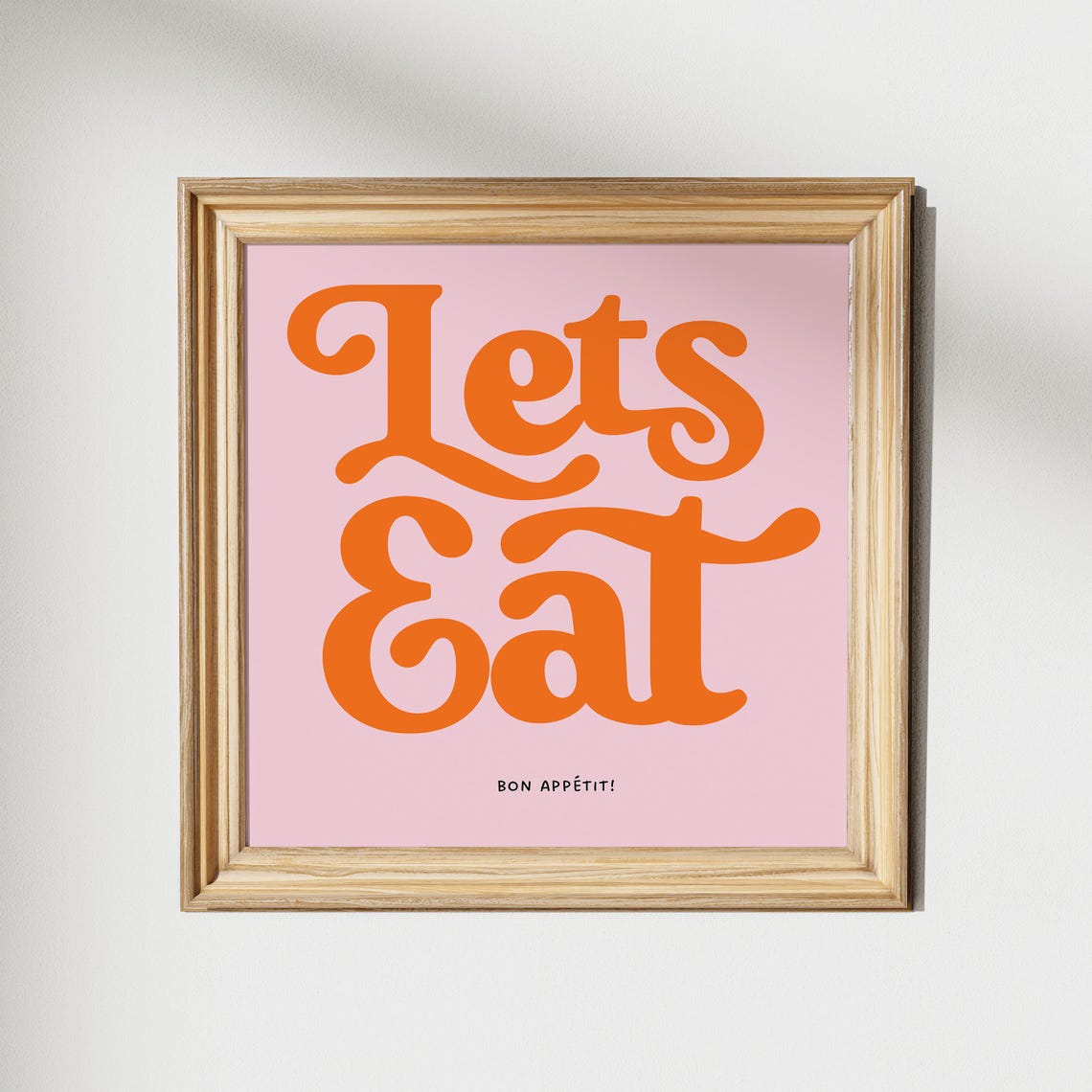 Lets Eat Retro Script Orange on Pink Bon Appetit Kitchen Poster Fun - Image 2