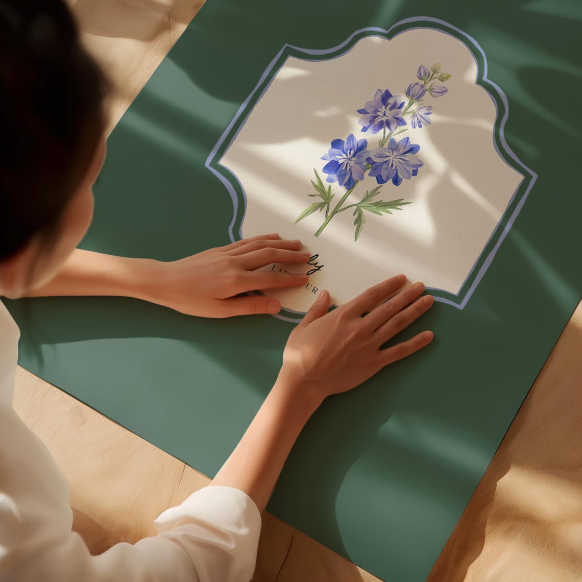 July Larkspur Birth Flower Deep Green Botanical Vintage Wall Art - Image 2