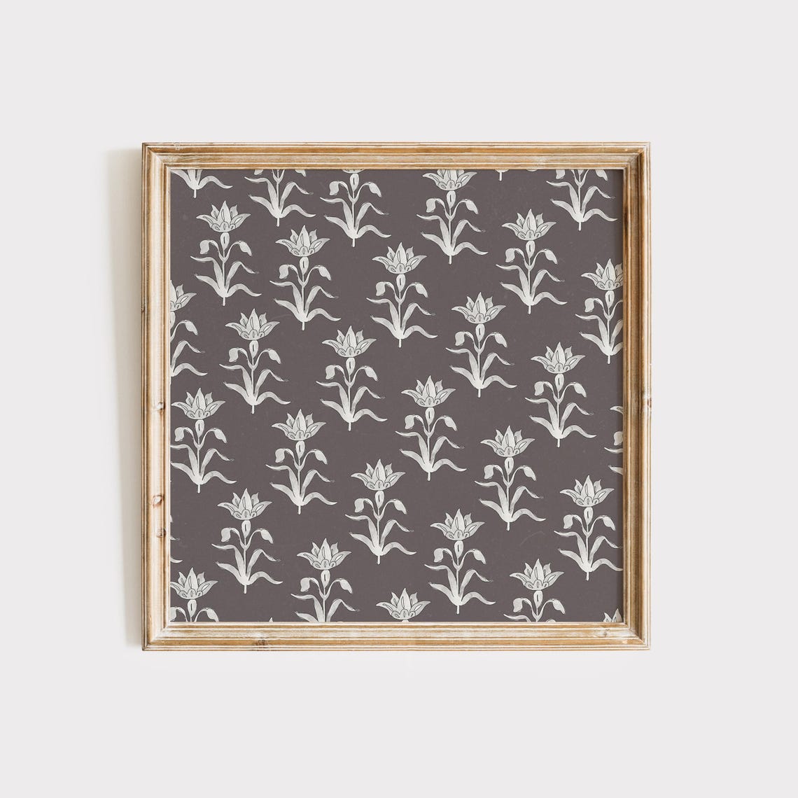Dramatic Charcoal Floral Block Motif Repeating Pattern Poster