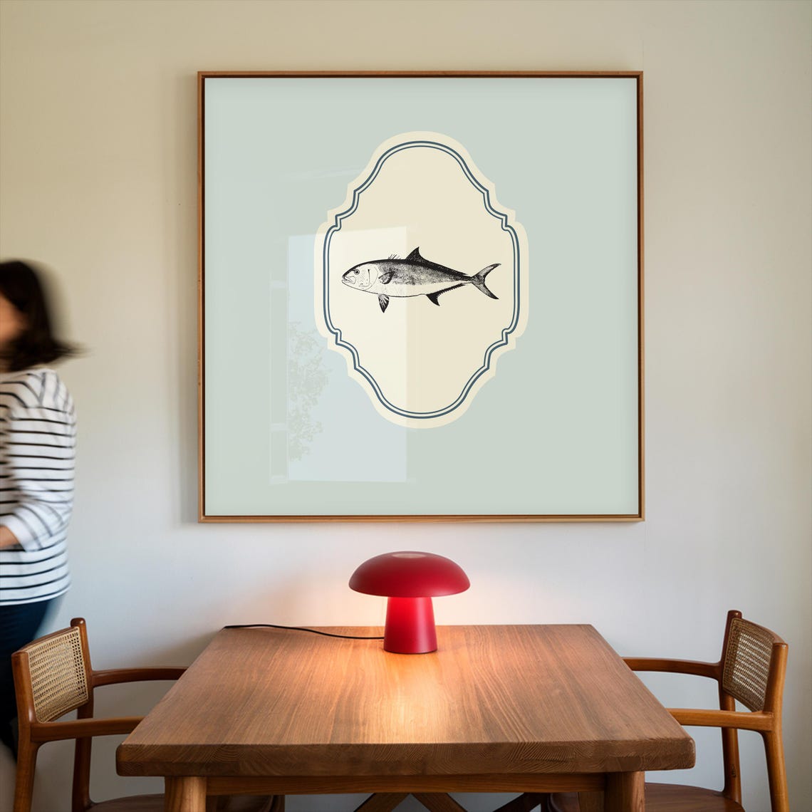 Vintage Fish Engraving Baby Blue Ornate Square Nursery Coastal Poster - Image 2