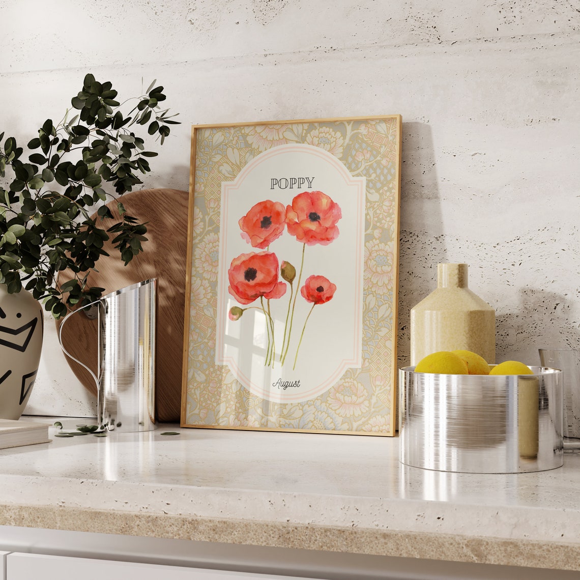 Poppy August Birth Flower Watercolor Botanical Wall Decor Poster - Image 2