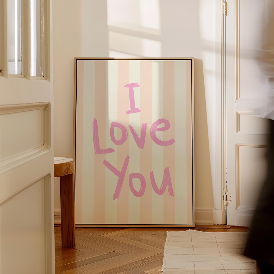 Pink I Love You Hand Lettered Striped Valentine Love Quote Art Poster - Image 3