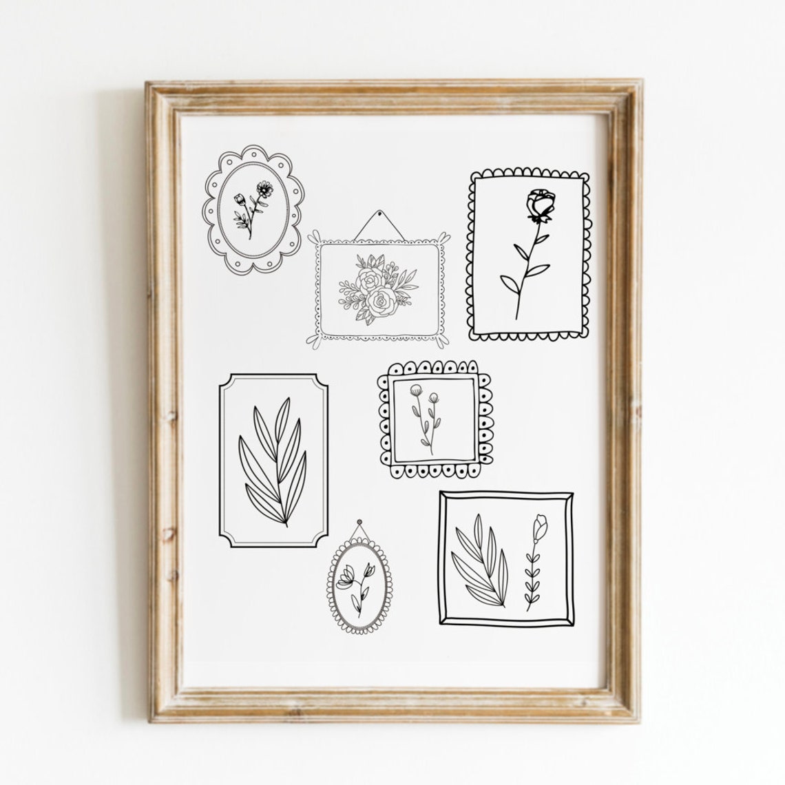 Black White Botanical Line Art Collage Frames Minimal Vintage Poster
