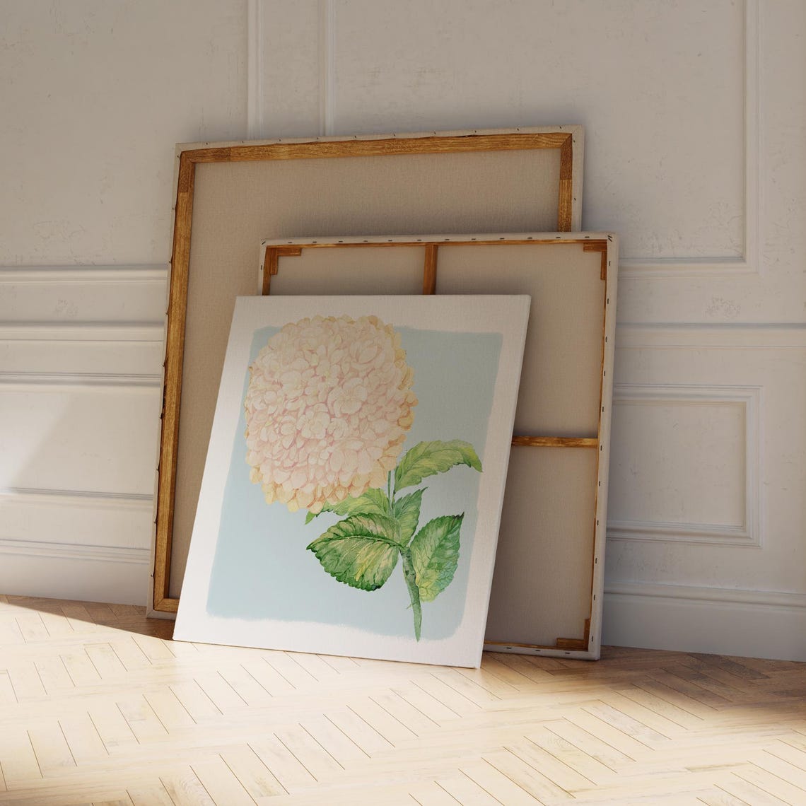 Cream Blush Hydrangea Cluster Watercolor Botanical Wall Art Print - Image 5