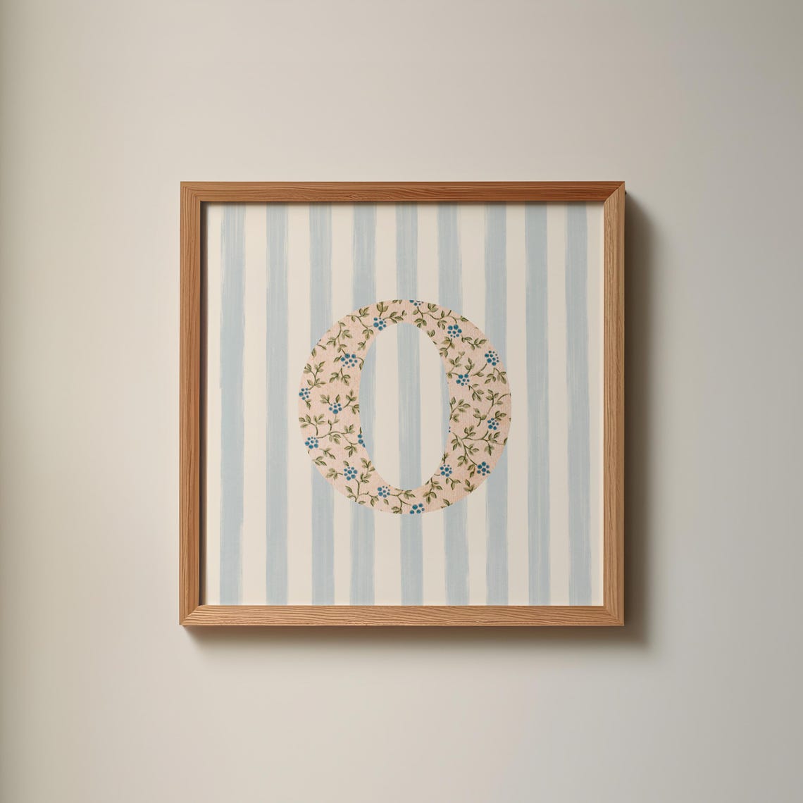 Floral Chintz Letter O Monogram Initial Blue Striped Wall Poster