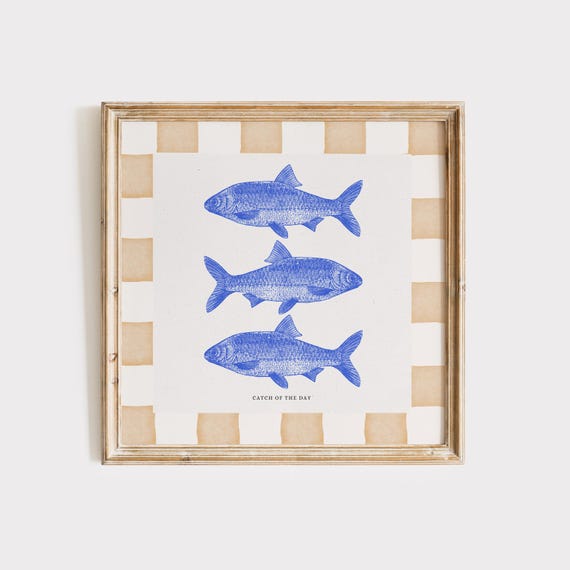 Salmon Illustration Print, Trendy Kitchen Wall Art