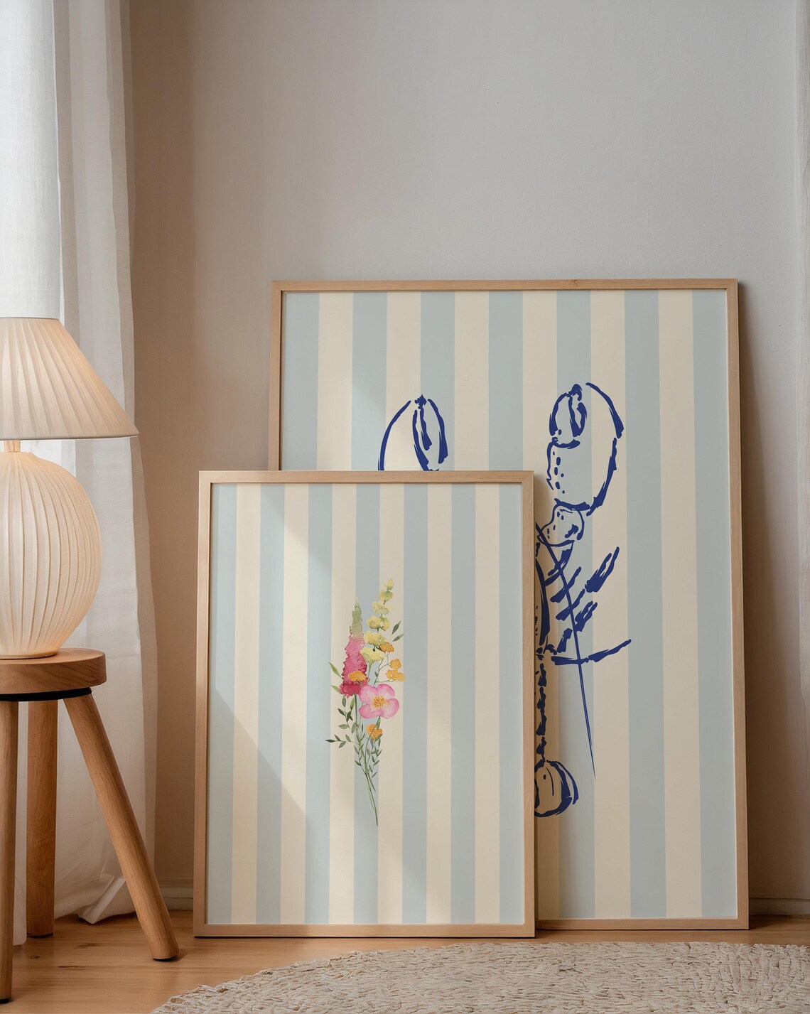 Blue Striped Floral Illustration, Nursery Art Print - Image 2