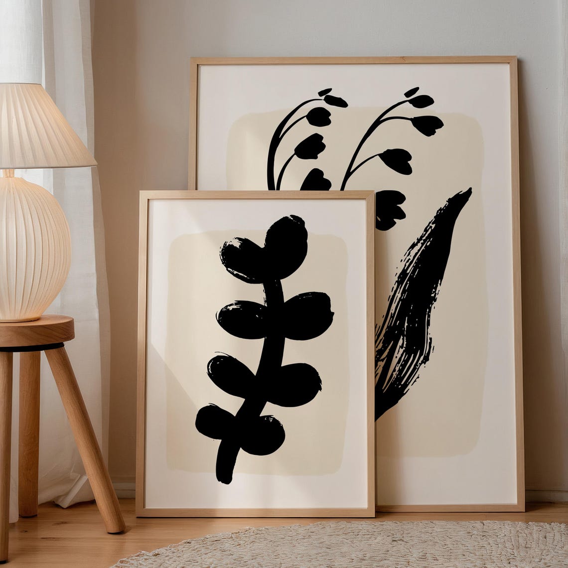 Abstract Black Botanical Stems Brushstroke Modern Minimalist Art Print