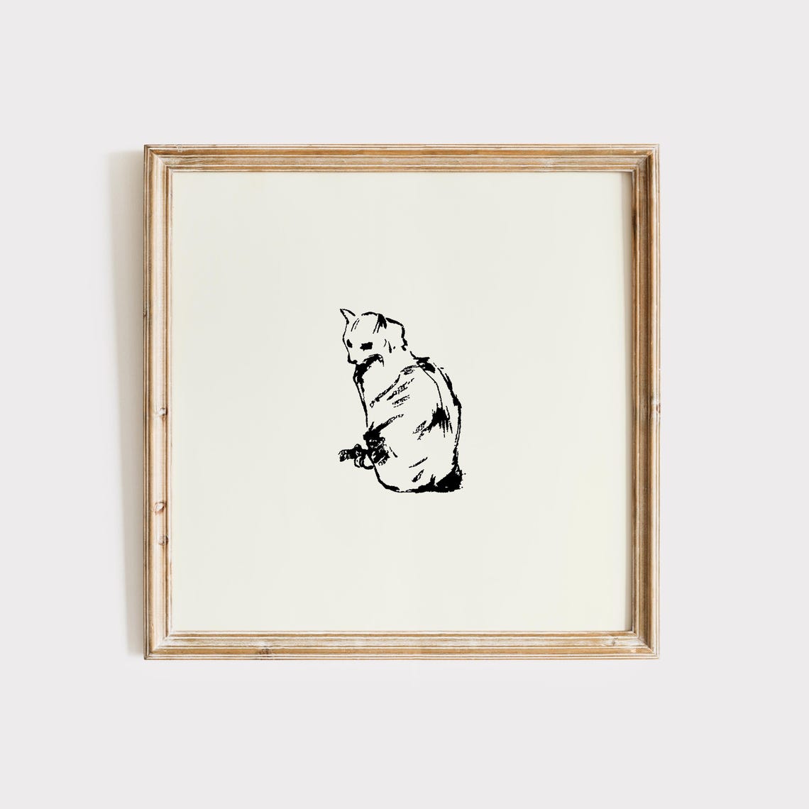 Black Ink Sitting Cat Sketch Minimal Square Animal Decor Poster - Image 2