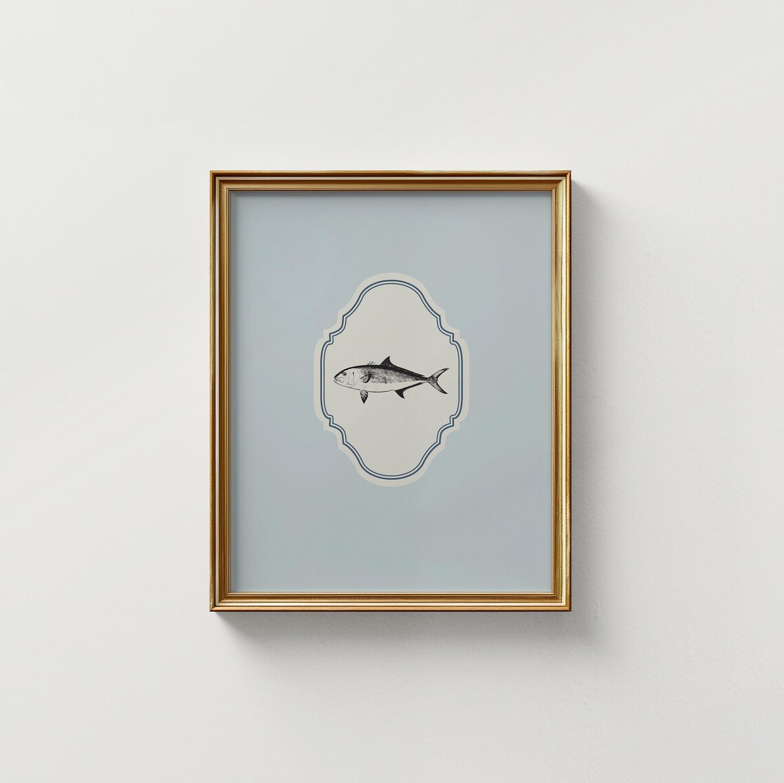 Baby Blue Vertical Fish Illustration Print Wall Art Trendy Decor Cornflower Blue Vintage - Image 4