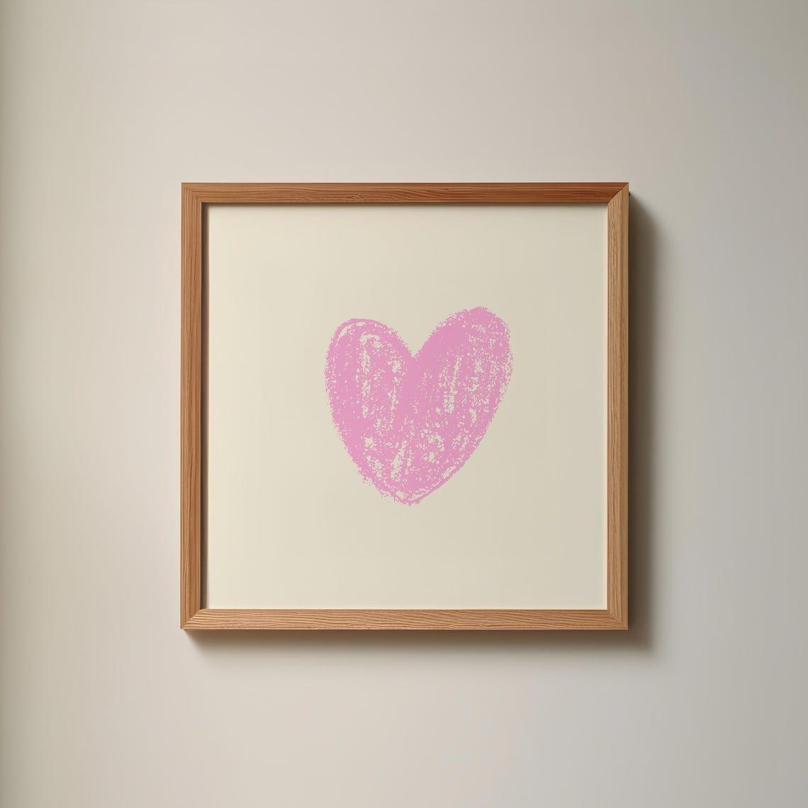 Pink Heart Crayon Doodle Minimal Square Nursery Living Room Art Poster