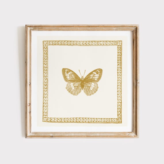 Mustard Yellow Minimalist Butterfly Art Print