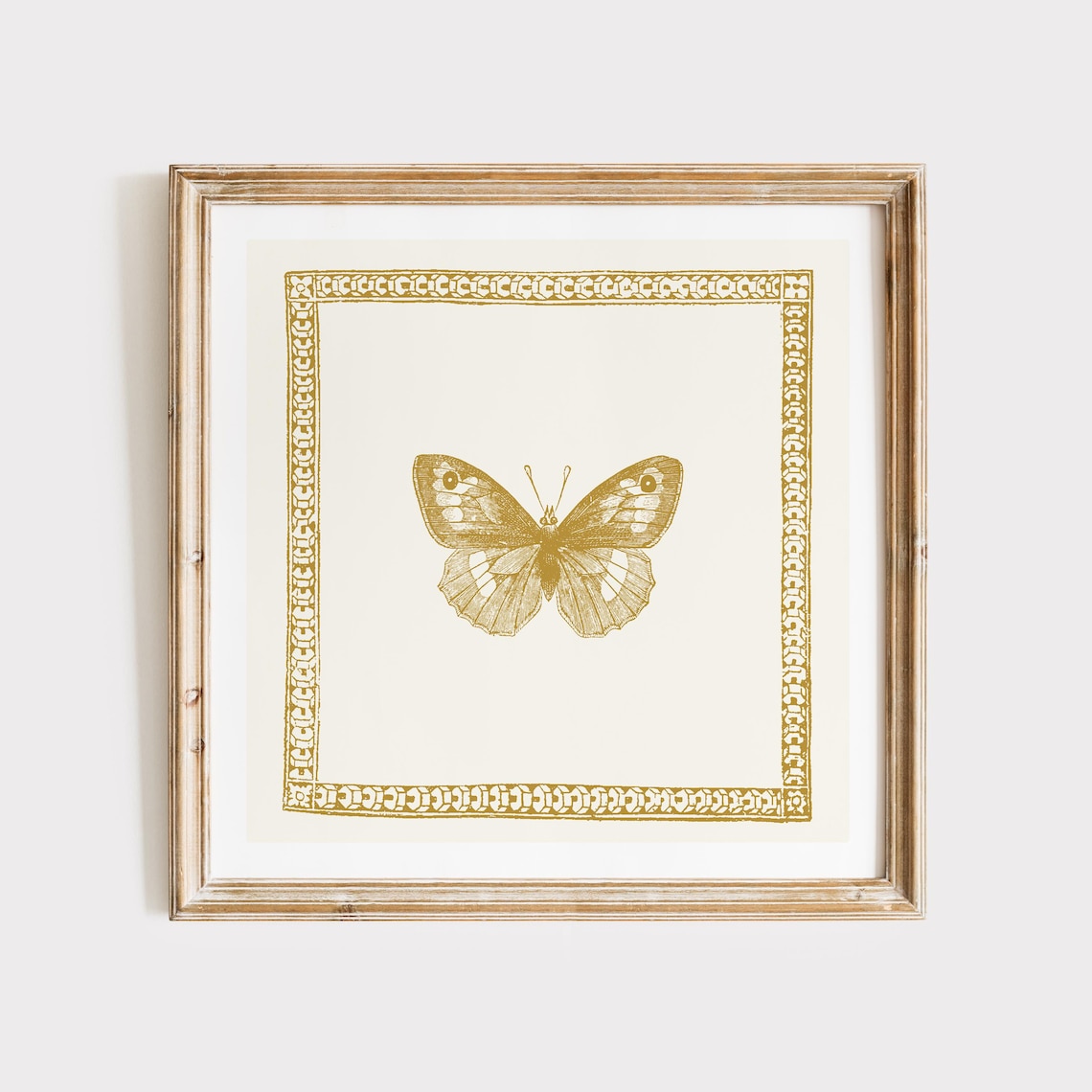 Mustard Yellow Minimalist Butterfly Art Print